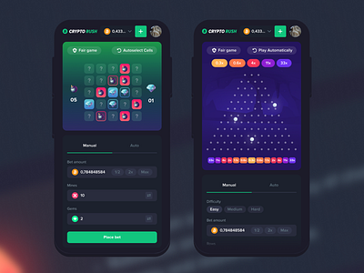 Crypto Rush - Mobile Casino casino casino interface crash crypto crypto casino design dice gambling game interface illustration mines mobile nft game not casino open case plinko rush ui ux web design