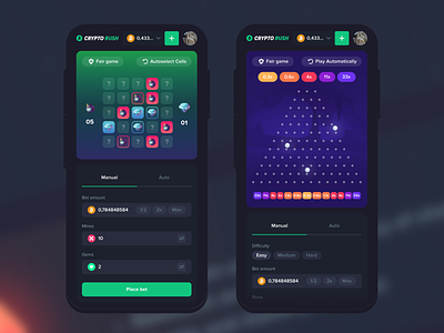 Crypto Rush - Mobile Casino casino casino interface crash crypto crypto casino design dice gambling game interface illustration mines mobile nft game not casino open case plinko rush ui ux web design