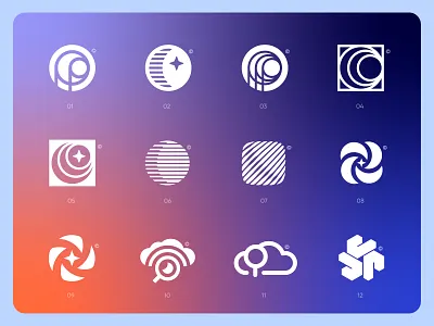 Cloud Hosting - Logo Designs brand identity branding cloud freelance logo hosting logo modern logo monogram moon p provider service sky space star visual identity design