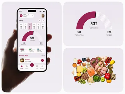 Meal Planner Application Design app design daily tracking fitnessapp food app healthy lifestyle interface koushik meal planner meal planner app minimal design mobile app mobile ui modern ui muted nutrition tracker smart meal planner ui design uiux user interface waxyweb