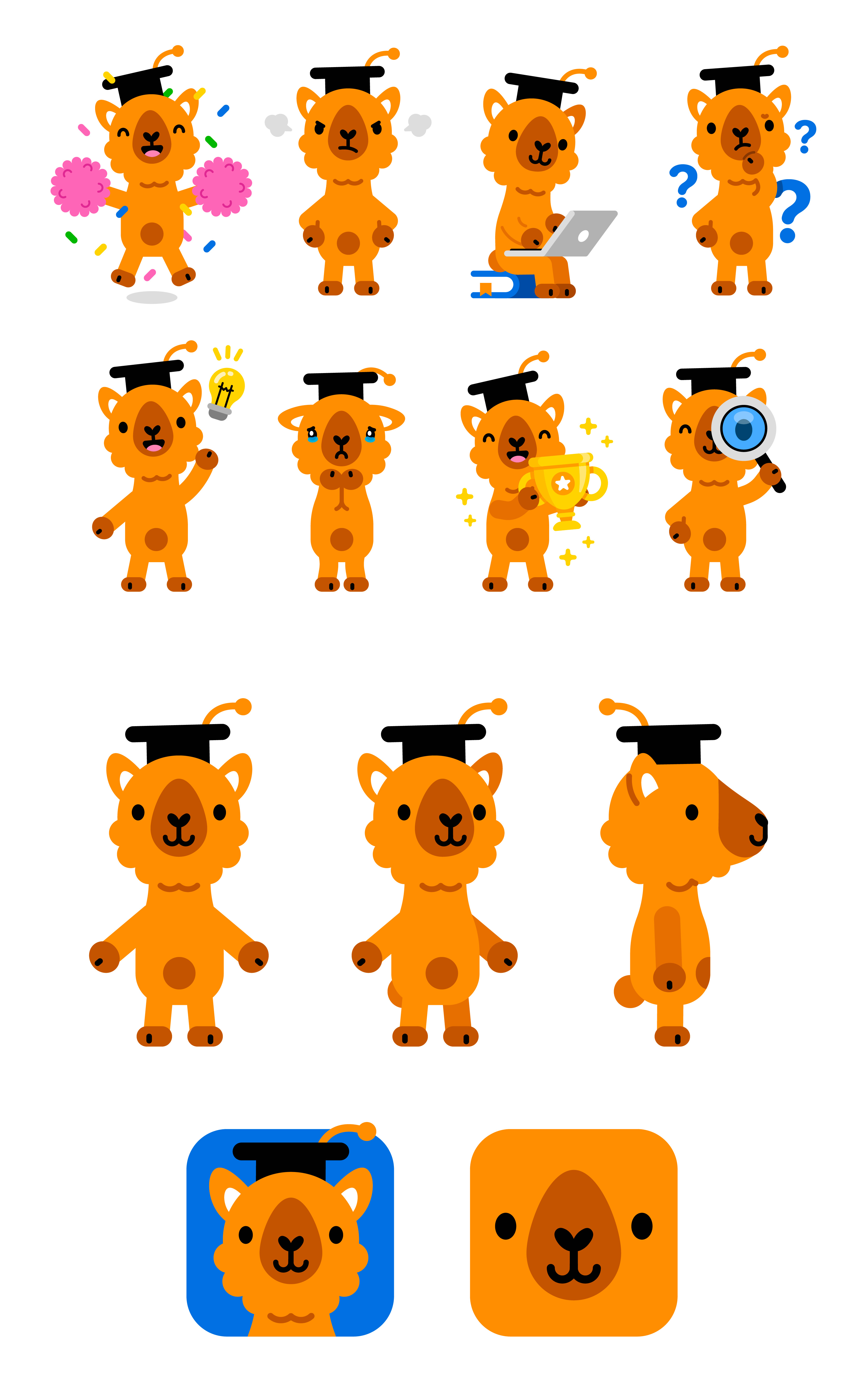 Llama mascot animal app branding cartoon character computer creative cute digital flat funny graduate hat happy icon illustration learining llama logo mascot vector