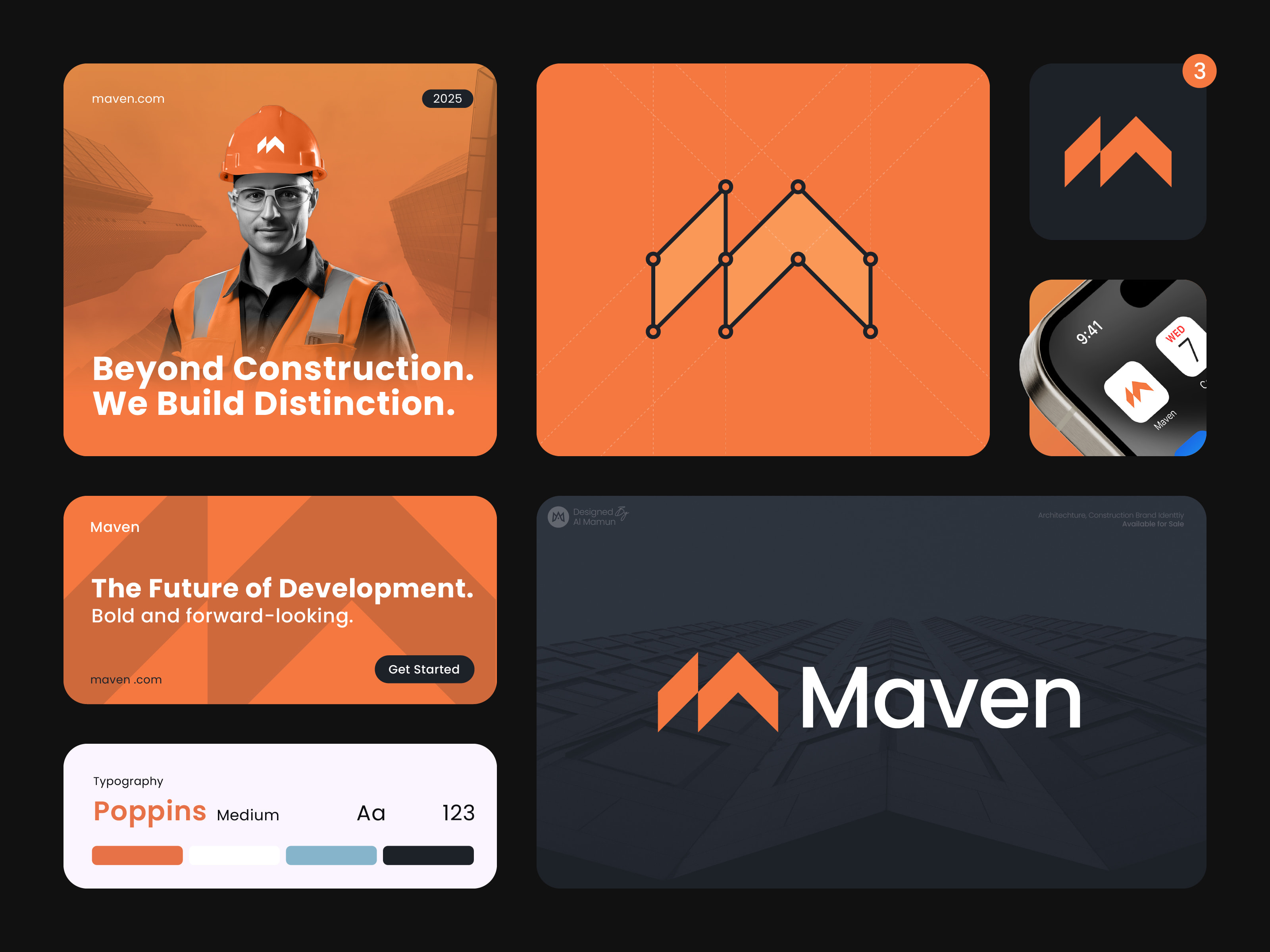 Maven - Architechture, Construction Logo and Brand Identtiy architect architecture brand identtiy brand mark branding construction logo development logo identity letter m logo letter mark logo logo design logo designer logo icon logo mark logotype modern logo real estate