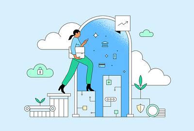 Plaid.com brand illustration branding character editorial finances growth illustration people woman