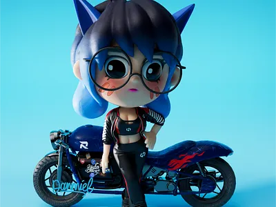 3d mascot design - biker girl 3d bike biker branding c4d character chick cool girl graphic design illustration ip mascot motorcycle toy