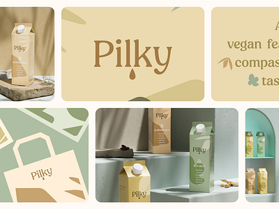 Pilky / Branding / Packaging Design 3d brand identity branding dairyfree drink emblem food icons label leaf logo milk minimal natural organic packaging pilky plantbased sustainable vegan