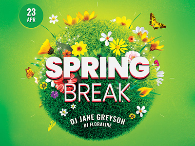 Spring Break Flyer design download floral flowers flyer graphic design graphicriver green hipster poster psd renewal spring template