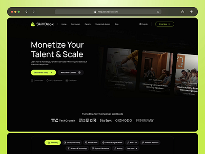 SkillBook — Bold Learning Platform UI for Creators & Experts bold branding creative course platform dark ui design designing for conversions edtech product design learning app ui learning website mentor platform ui modern education platform neon color ui online course platform product design system responsive web ui saas dashboard design senior product designer skillshare redesign udemy alternative ui ux designer user onboarding web app layout