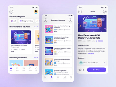 Online Education App app clean design e learning online class online education online learning school