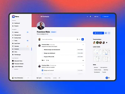 User Account (Profile) - Revu UI Kit account admin app contact cv dashboard design inspiration page product design profile saas ui ui design ui kit updates user user interface ux web design