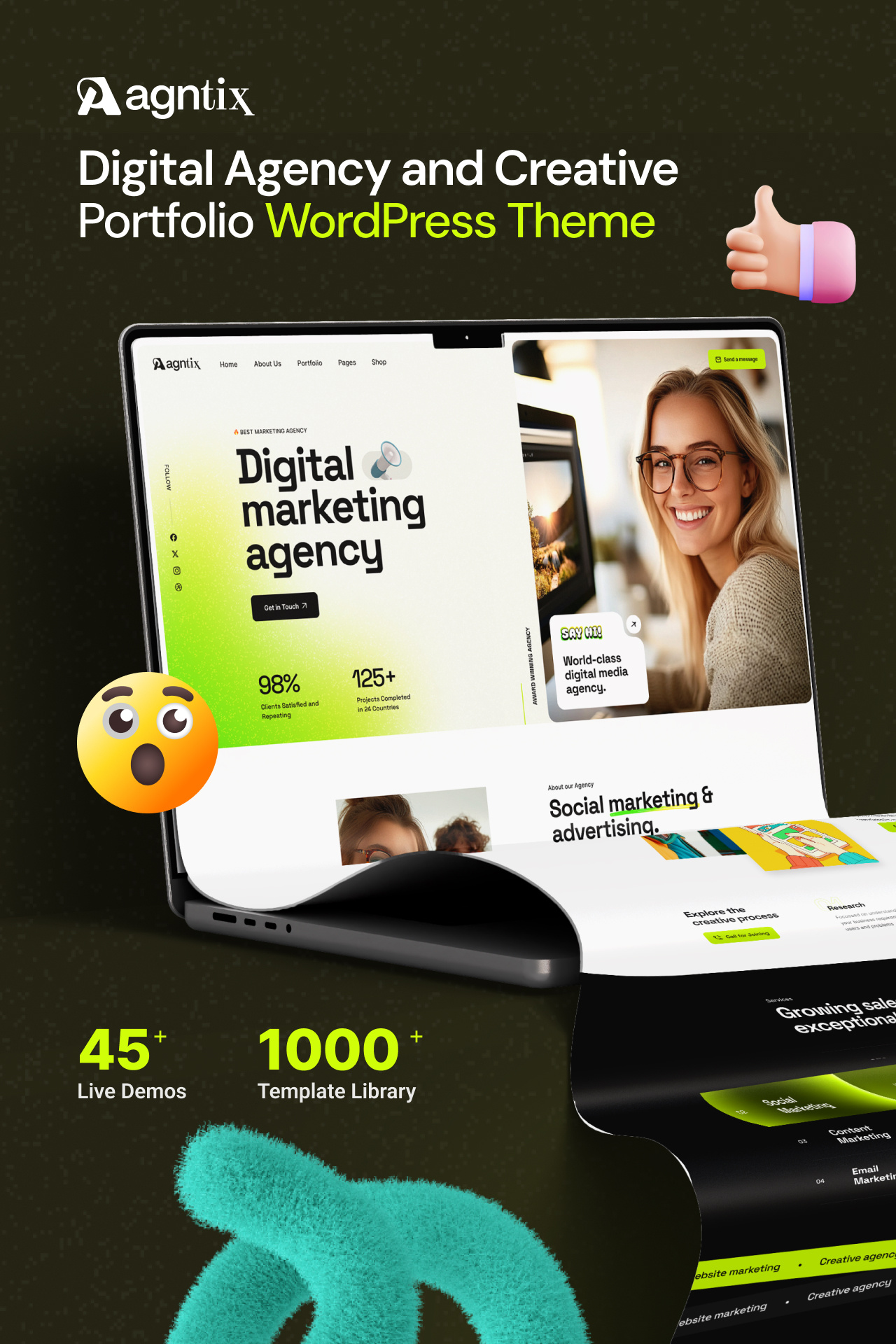 Digital Agency & Creative Portfolio WordPress Theme 3d agency animation branding business creative design ecommerce graphic design illustration logo motion graphics technology company ui web development