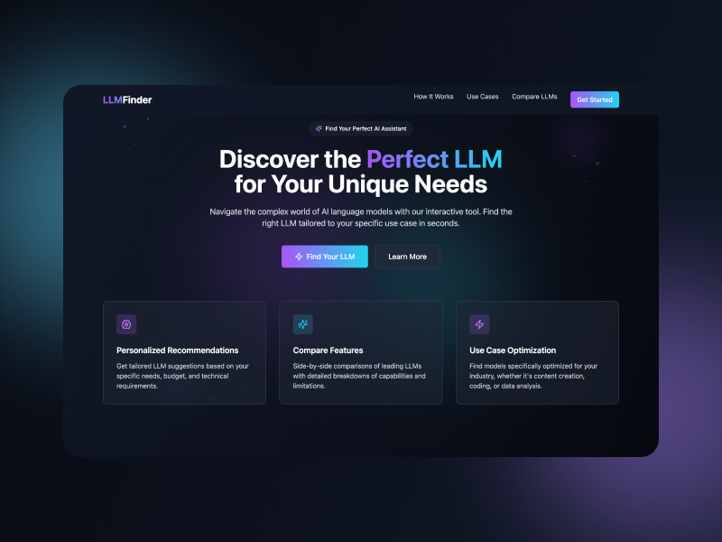 LLM Finder Website Concept ai llm product design ui uiux ux website