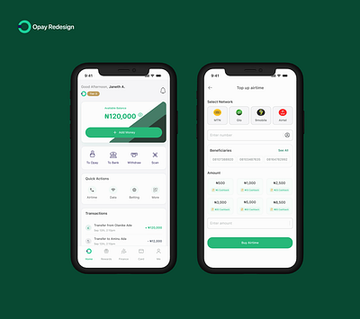 Opay Home screen and Airtime screen redesign airtime screen design figma home mobile app ui ux