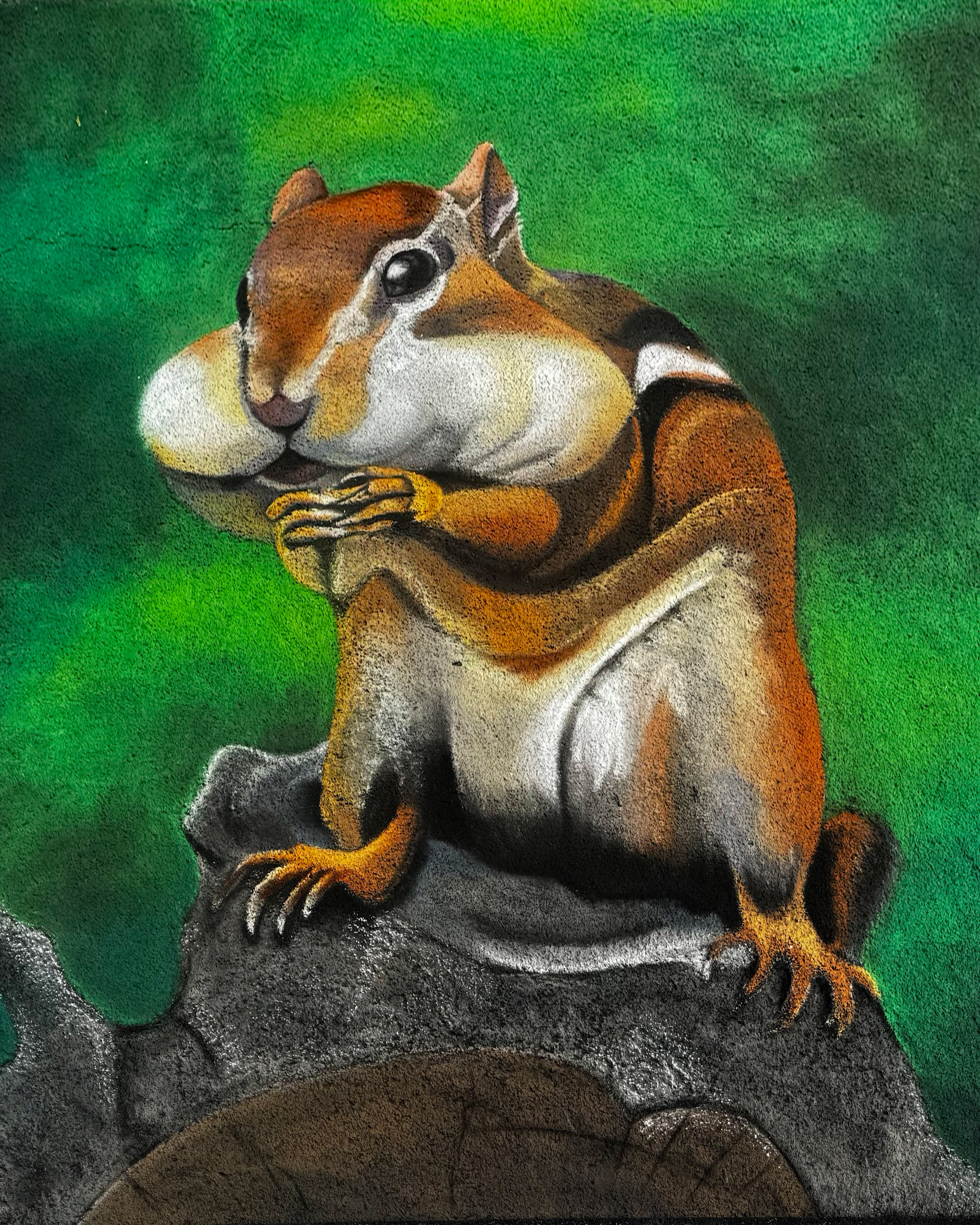 Chubby Chipmunk Cheeks analog art chalk art chalk competition chalk festival cheeks chipmunk cute animals drawing illustration large format mural nature rodent soft pastels street art street mural