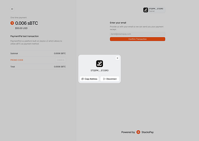 Stackspay product page wallet connect modal opene