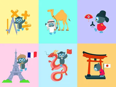 Cute Skulling for Education animal arabic bird branding cartoon character china cute design education france illustration japan korea learning mascot school university