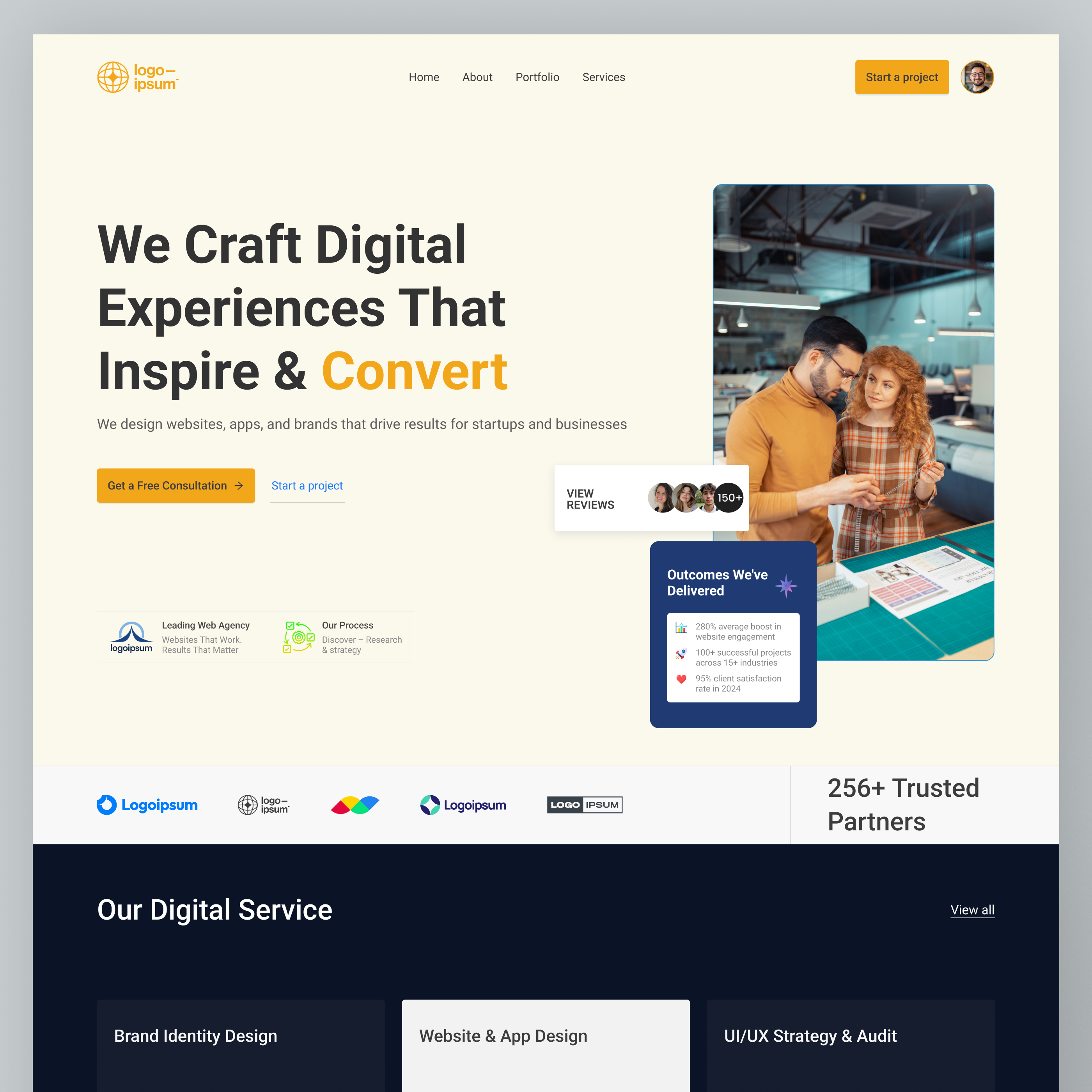 Digital Agency Website UI/UX Design | Inspire & Convert creative agency digital agency figma figma design landing page seo friendly ui design uiux user interface web design website design
