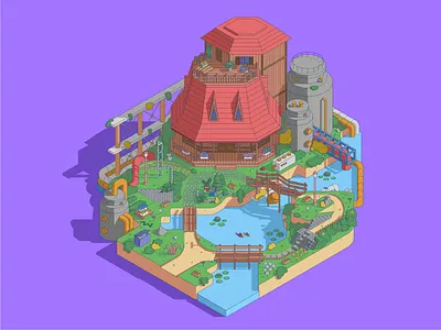 Aerith's home - Final Fantasy aerith architecture finalfantasy garden house illustration illustrator isometric line vector videogame