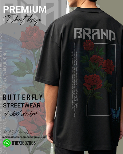 Rose & Butterfly Streetwear dark aesthetic fashion oversize t shirt design premium graphic tee rose streetwear tee streetwear t shirt design t shirt design tshirt urban streetwear design urban streetwear t shirt design