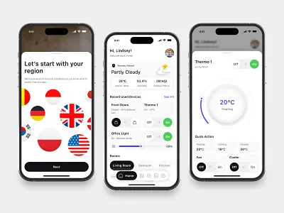 Smart Home Mobile App app clean design device fireart home ios manage mobile navigation setup thermo ui ux weather widgets