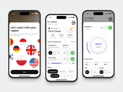 Smart Home Mobile App app clean design device fireart home ios manage mobile navigation setup thermo ui ux weather widgets
