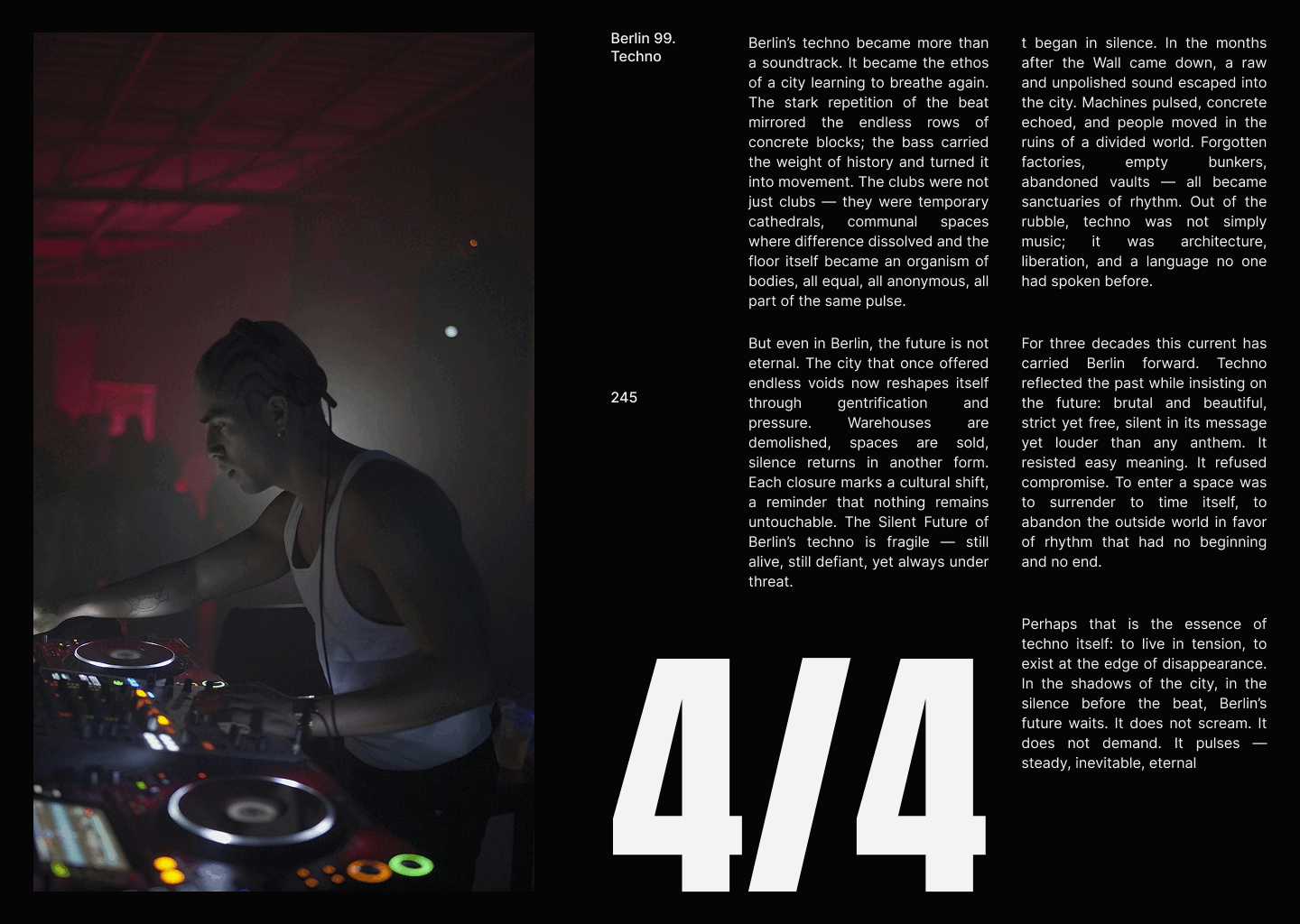 editorial - 4/4 44 animation art berlin design editorial experimental graphic design illustration layout motion graphics music poster print techno typography vector