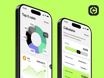 CoinSight AI App — Your Crypto Investing Assistant ai assistant app crypto ai crypto calculator crypto news crypto trading finance investing logo icon trading app uiux