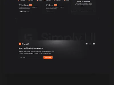 Dark Footer design - Landing page black footer dark footer dark landing page dark mode footer dark mode landing page footer design orange footer orange landing page simply ui