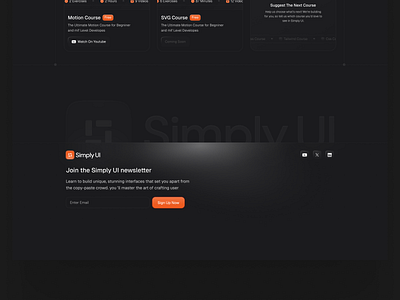 Dark Footer design - Landing page black footer dark footer dark landing page dark mode footer dark mode landing page footer design orange footer orange landing page simply ui