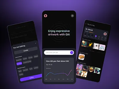 Visualizing daily chat into artwork-inclusive Gen AI chatbot dark ui emotion generative ai mobile prompting