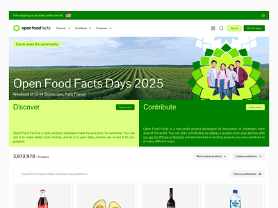 Open Food Facts - Landing Page branding clean ui database design food graphic design landing landing page design landingpage ui uiux web website website design webui