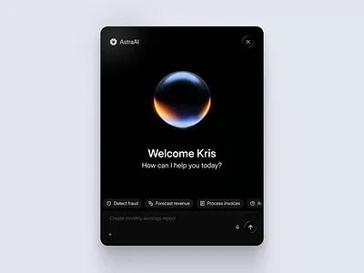 Animated AI Chat modal ai animation app chat dark ui latvia minimal ui orb riga ui