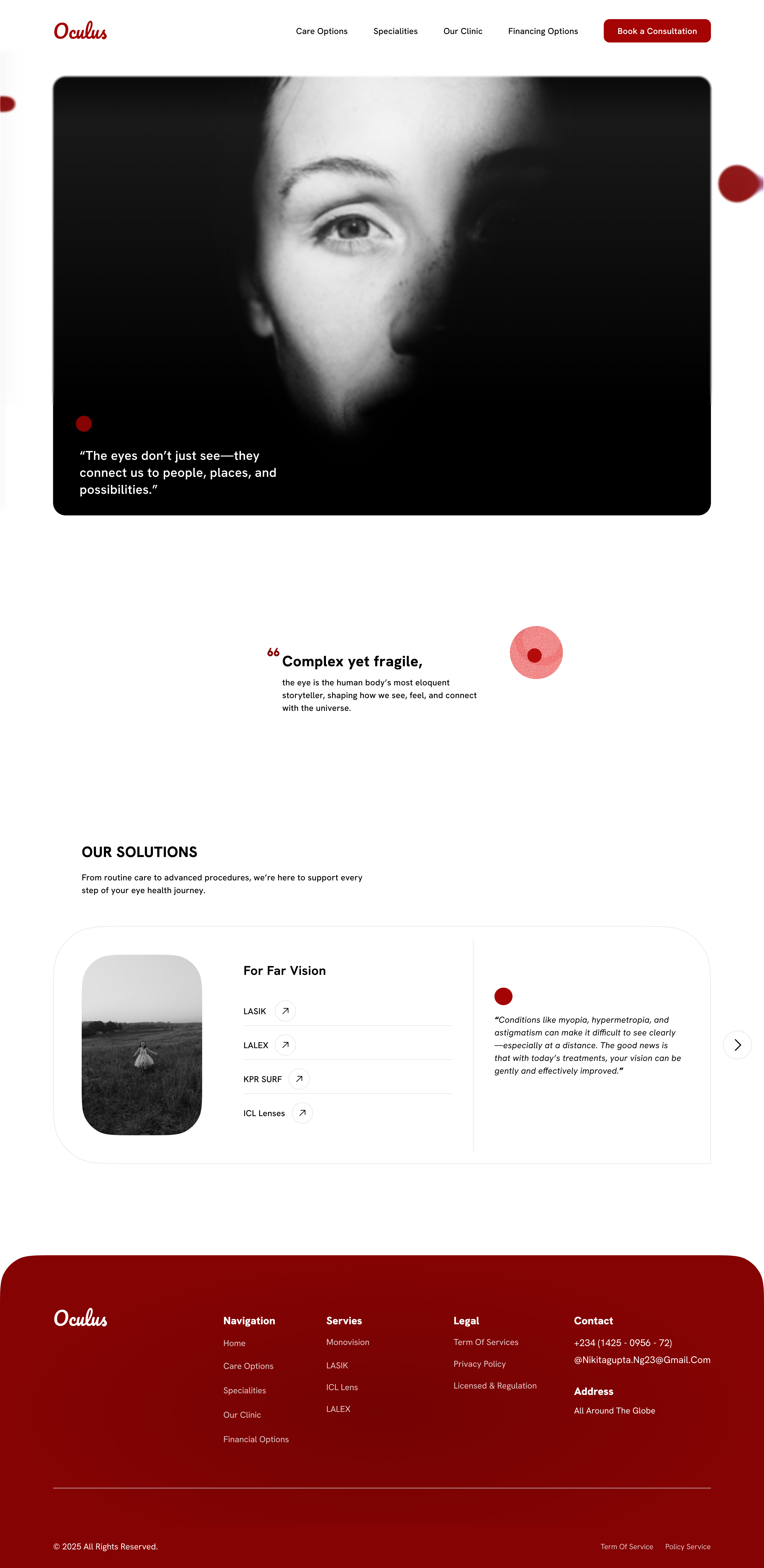 Oculus - Eye Clinic Website accessibledesign branding brandingdesign clean cleanui clinic website dailyui eye clinic health hospital moderndesign pro design productdesign ui uiuxdesign user interface userexperience userinterface uxdesign website