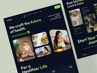 Wellness Landing Page – Dark Mode Exploration darkmode design healthtech landingpage modern modernui productdesign ui uiuxdesign userexperience ux ux design uxdesigner uxinspiration webdesign wellnessdesign