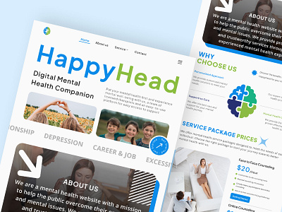 HappyHead - Mental Health Support Website clinic counseling counselor depression design web health care medical medicine meditate mental care mental health mind care mindful psychologist relationship therapy ui web web design web mental care wellness