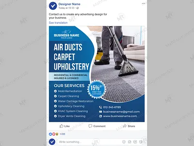 Air Ducts, Carpet, and Upholstery Cleaning Social Post Design housekeeping social media post