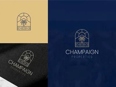 Champaign Properties – Premium Real Estate Logo Design branding design elegant logo graphic design illustration logo luxury logo minimal logo palm tree logo premium branding property logo real estate logo tropical logo typography ui ux vector