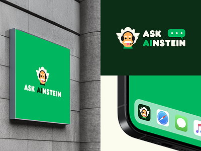 Ask Ainstein / Logo design app icon branding character edtech education einstein exam app flat friendly branding geometric illustration learning platform logo logotype mobile app design powered quizz app student study app ui