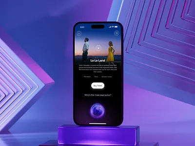 AI Cinema Assistant App — Animation 3d animation ai ai agent ai app ai assistant ai chat ai orb app design artificial intelligence cinema cinema mobile app cinematic dark motion design movies ticket app orb product design ticket booking ui ux
