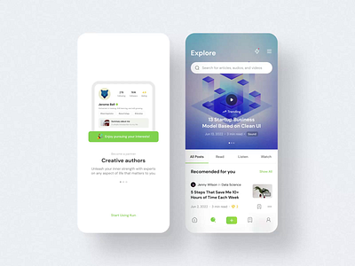 Kun app - Simple Showcase account animation article clean minimal white create account homepage intro ios login mobile news onboarding post search signup smooth tab bar ui ux white