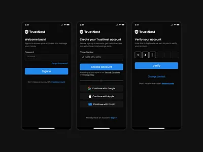 Simplified login, Sign-up, and verification app bank design figma fintech landing page login onboarding sign in sign up ui ux verification website