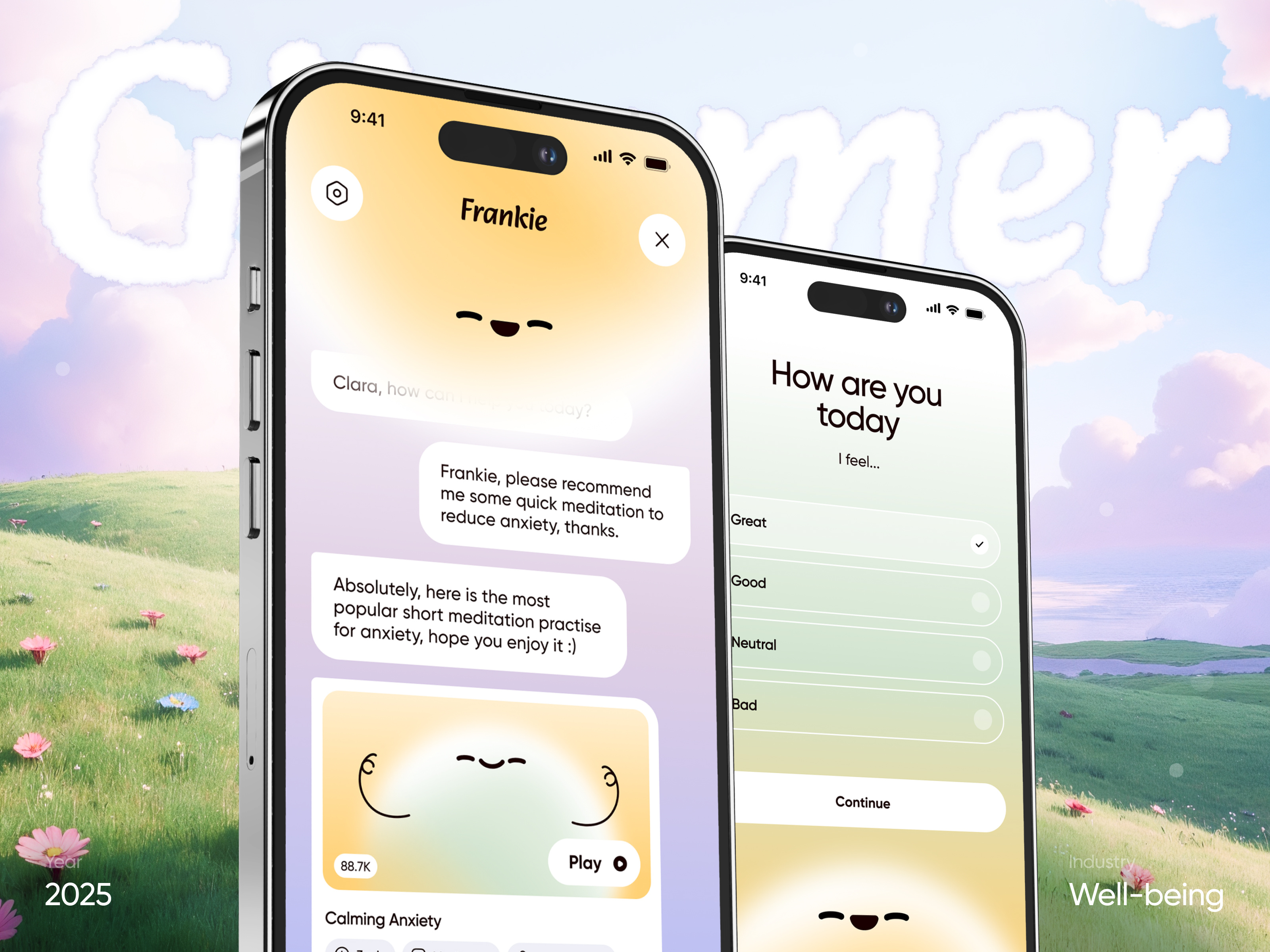 Example of Well-Being Mobile App (Journaling, Meditation, Tracking)