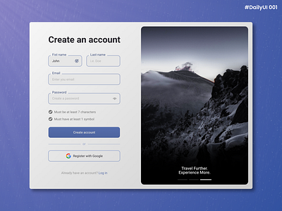 Daily UI #001 - Sign Up account art blue colors come back daily daily 100 challenge daily ui dailyui design graphic design illustration journey mountain peace sign up sky travel ui ux