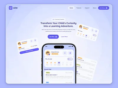 Wize Website - AI Learning Chat Bot ai ai chat animation app bot bot app chat app chatbot chatbot app clean fun graphic design kids landing page motion graphics ui user interface