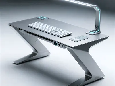 Futuristic Workstation: 3D Rendered Desk 3d 3d art ai art cgi colorful design desk furniture futuristic illustration light product table technology visualization workstation