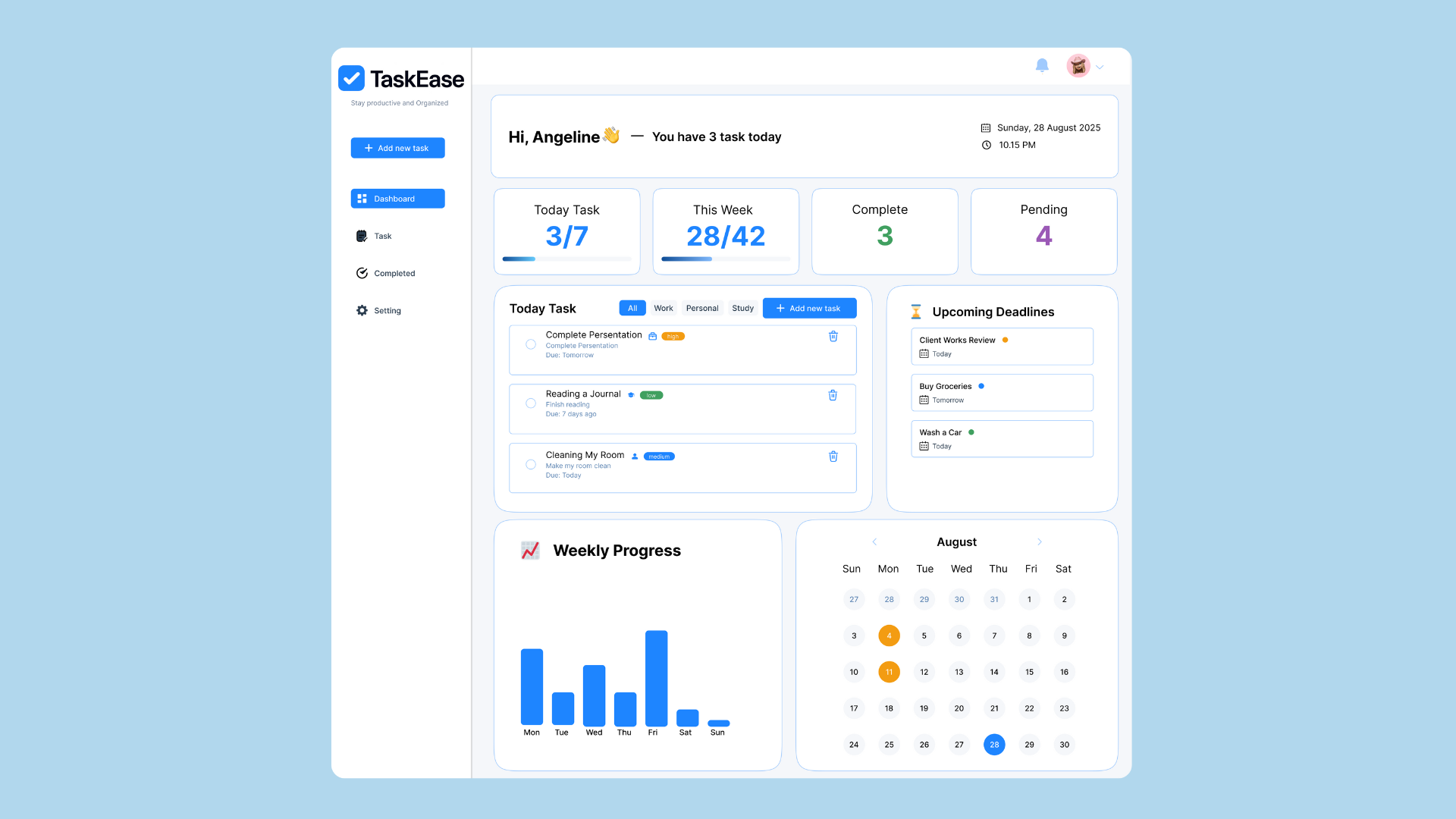 TaskEase: Daily Planner and Management Task app app design startup ui ux