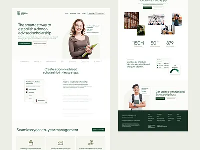 Scholarship Website charts funds graphic design green hero landing page scholarship web website