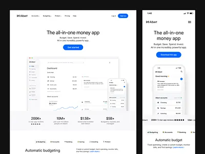 Albert website app finance fintech ui website