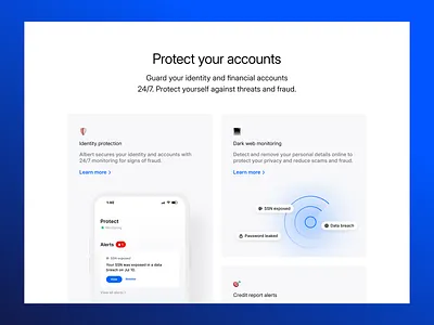 Albert Protect accounts app cards finance fintech identity protect web webpage website