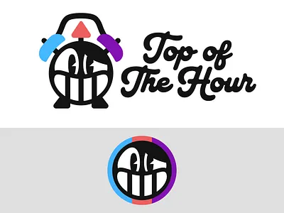 Top of The Hour Podcast logo alarm clock branding clock design icon logo podcast rubber hose rubberhose sebm smile vector wink