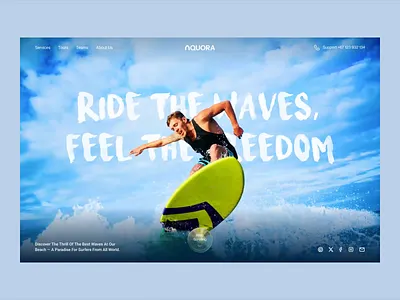 Aquora - Surfing Website Animation animation beach clean design holiday homepage motion graphics ocean smooth summer surfboard surfer surfing surfing website tour travel ui wave web animation website animation